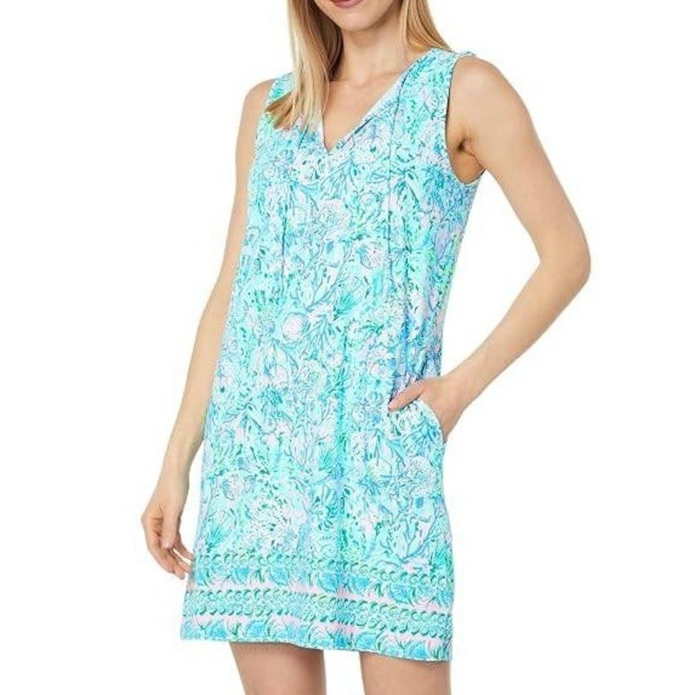 Lilly Pulitzer Johana Cover Up Swim Dress Womens L Surf Blue Sea Life Beachcore